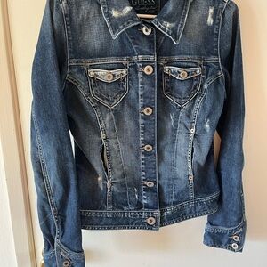 Guess Blue Denim Jacket with Distressed Details